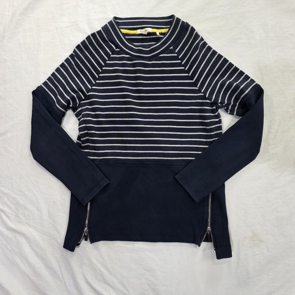 Barbour Striped 100% Cotton Long Sleeve Top w/Zippered Side Accents. 4